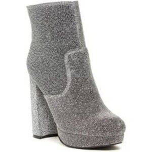 Madden Girl Fave Silver Glitter Platform Heeled Ankle Boots 10